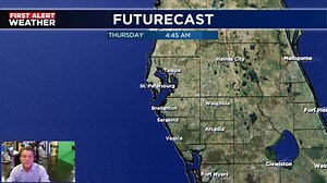 ABC7 First Alert hi-res forecast model showing a cold front moving in late in the morning through early afternoon. We will see some additional cloudiness with the front but no chance for any rainfall due to the atmosphere still being rather dry. | Bob Harrigan - ABC 7
