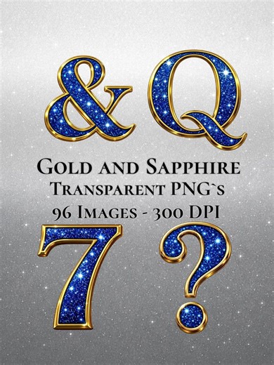Gold Sapphire Glitter Alphabet, Chrome Letters, PNG Clipart (digital Download) - Etsy