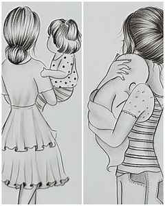 Easy pencil sketch of mother and child | Drawing Book