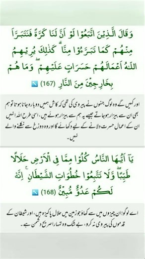 surah baqrah ayat 166-168 Urdu translation 🔥#qurantilawat #quranshorts #quranstatus #quranrecitation
