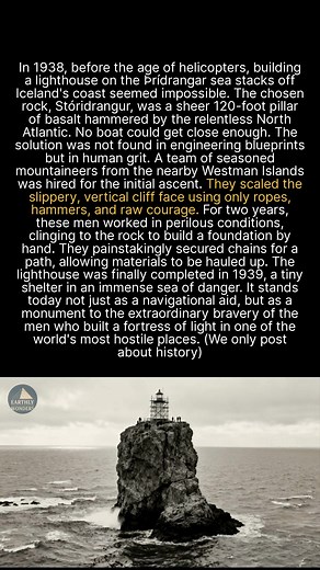 137K views · 1.3K reactions | Mountaineers scaled a 120-foot sea stack in 1938 to build the worlds loneliest lighthouse. #history #construction #survival | Earthly Wonders | Facebook