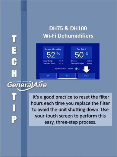 GeneralAire® DH75 & DH100 Dehumidifiers: Resetting the Filter Hours