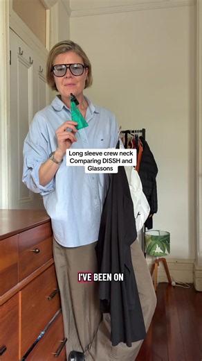 Ever since the Margot Robbie outfit everyone I feel like has been obsessed with these long sleeve crew neck shirts. This is an occasion where the more expensive one is better. Here is a video looking at @Glassons and @DISSH versions. I reckon the Dissh one is about to sell out! #crewneck #margotrobbie #capsulewardrobe #basics #mumsoftiktok