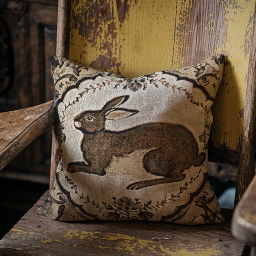 Primitive Bunny Woven Tapestry Pillow - Folk Art Rabbit Throw Pillow, Cottagecore Spring Easter Farmhouse Decor - Etsy