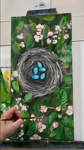 “New Beginnings” Acrylic short Painting demonstration how to paint a bird nest and blue eggs