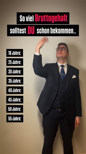 Tom Stein | Mehr Geld statt Sorgen on Instagram: "📈Folge mir für mehr Vergleiche👆 Hier lesen ⬇️ 💼 So viel Bruttogehalt liegt im Median nach Alter (Vollzeitbeschäftigte in Deutschland) 18 Jahre: ca. 1.800 € 25 Jahre: ca. 2.300 € 30 Jahre: ca. 2.700 € 35 Jahre: ca. 3.000 € 40 Jahre: ca. 3.100 € 45 Jahre: ca. 3.100 € 50 Jahre: ca. 3.200 € 55 Jahre: ca. 3.200 € 📊 Quelle: Statistisches Bundesamt (Destatis) Mediangehälter für Vollzeitbeschäftigte – gerundet. ❗ Wichtige Einordnung • Das sind keine