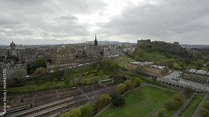 Wide aerial view of Edinburgh Castle and Royal Mile
