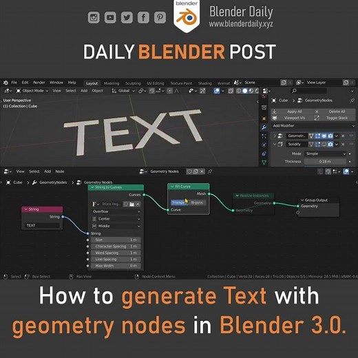 Text in Geometry Nodes (Blender 3.0)