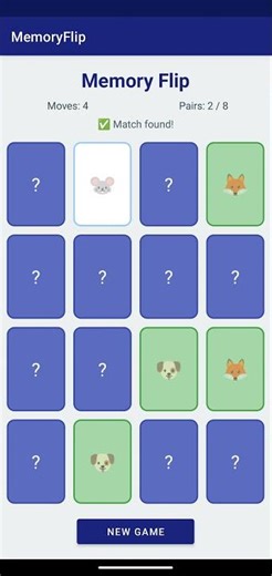 Memory Flip Game | Android studio with source code.