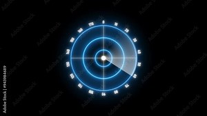 Military Ship or Aircraft Radar Screen Multiple Targets Detected. Technology HUD Searching Radar Signal Animation.