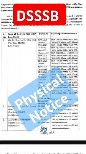 Dsssb Physical date || Dsssb tihar jail police physical date || Jail warder, matron & A.S