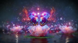 Magical Glowing Butterfly and Lotus Flowers Animation