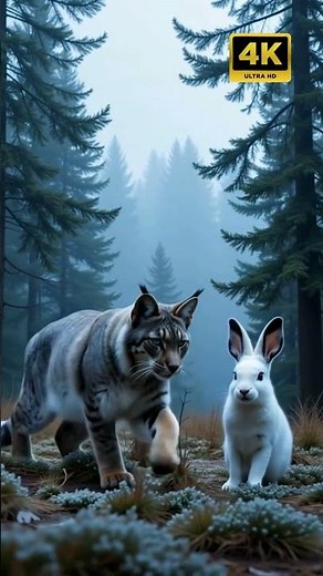 Lynx vs Hare: A Misty Forest Showdown of Predator and Prey! #Wildlife