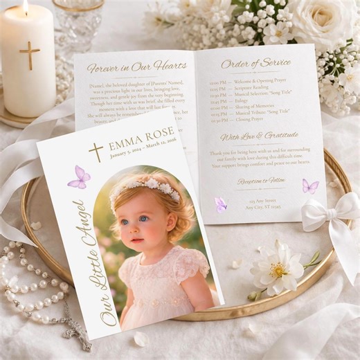 Baby Girl Funeral Program Template With Photo, Purple Butterfly Order of Service, Celebration of Life, Editable Canva (digital Download) - Etsy
