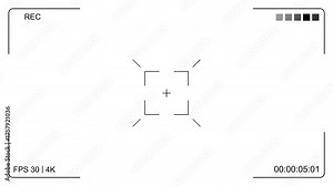 camera recording overlay with focus frame, rec indicator, timer, fps info and crosshair for film editing, streaming, filmmakers and vloggers. Alpha channel. 4K Video