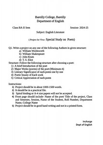 Project on a Poet (English Literature, BA II Semester)Departm... | Filo