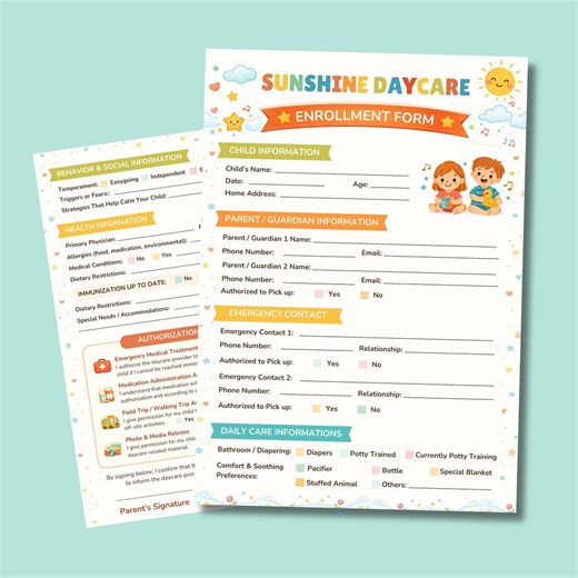 Daycare Enrollment Form Template Editable Canva Childcare Registration Packet Preschool Contract Agreement Home Daycare Admission Digital - Etsy