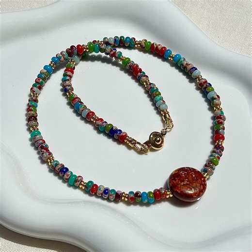 Desert Bloom-necklace, Silk Road Inspired, Dzi-style Agate, Colorful Beaded Jewelry, Gift for Her - Etsy