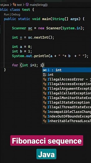 Fibonacci series in java using for loop