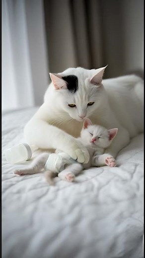 Mother Cat Comforts Her Kitten with a Heart-Melting Tummy Rub! 🐱❤️