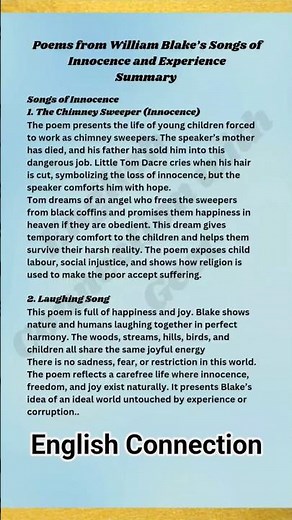 Songs of Innocence & Experience All Poems Summary | William Blake | Easy Explanation #shortsfeed