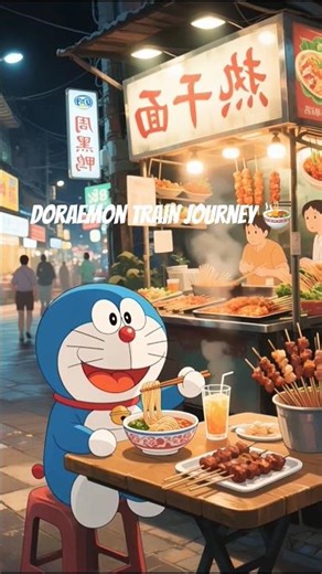 Doraemon Train journey with Japanese noodles 🍜 ✨ #doraemon #nobita #shorts