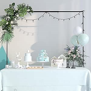 Christmas Adjustable Table Arch Stand, Over The Table Rod Stand with Clamps,Black Metal Table Bar for Hanging Flowers 63"-94.5" Length 42.5" Tall, Table Arch for Birthday, Wedding,Party Decoration