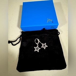 JTV BELLA LUCE CZ RHODIUM OVER STERLING SILVER STAR EARRINGS NEW WITH BOX