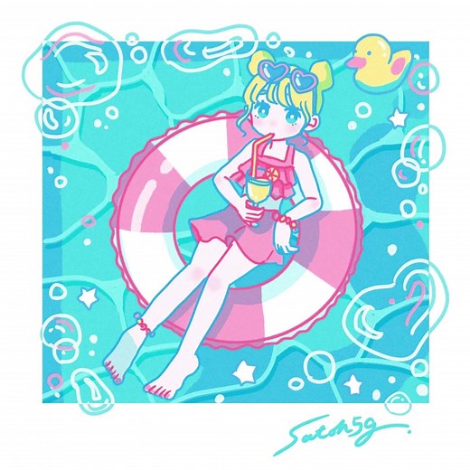 サマーバケーションをテーマにした女の子のイラスト
