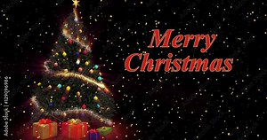 Shiny Christmas Tree / An animated digital Christmas tree created by spiraling lights and stars. Particles of light and stars float across the screen.