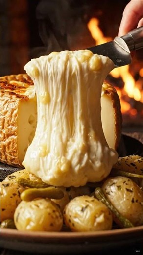 Raclette Cheese over Roasted Potatoes | Cozy Chalet Vibes