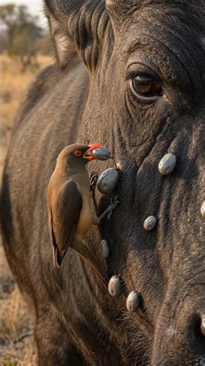 🦬 Tiny Bird vs Giant Ticks! 😱 #wildlife #animals #nature #wildliferescue #usa #shorts #buffalo