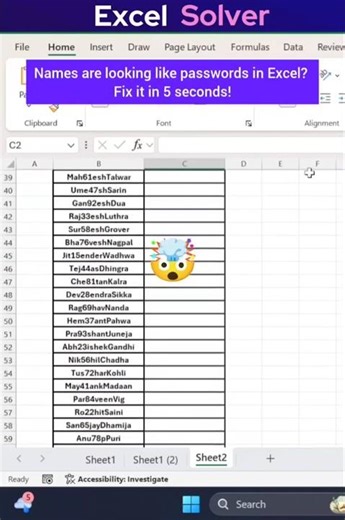 Names Looking Like Passwords in Excel? Fix in 5 seconds! #shorts