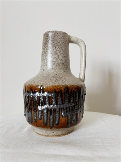 Vintage West German Pottery Jug Vase Haldensleben 1970s Lava Glaze Mid Century Ceramic