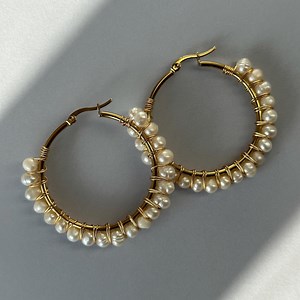 Large Pearl Hoop Earrings • Freshwater Pearl Hoops • Hand Wired Jewelry - Etsy
