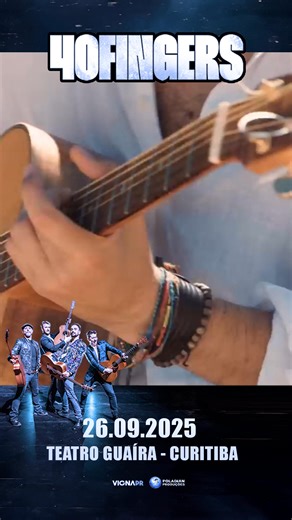 🔊 40 FINGERS em sua primeira turnê no Brasil! 🇧🇷 🎸🎶 Um espetáculo imperdível – ao vivo em Curitiba! 📍 40 FINGERS ● Curitiba, Teatro Guaíra ● 26.09.2025 🎟️ Garanta já o seu ingresso 👉 bit.ly/40FCuritiba 💥 Com mais de 100 milhões de views no YouTube e 350 milhões nas redes sociais, o quarteto italiano de violões conquista fãs no mundo todo com arranjos únicos e emocionantes. 🎸✨ ✨ Do rock ao pop, passando por trilhas sonoras lendárias de Star Wars, Harry Potter e muito mais – além de comp