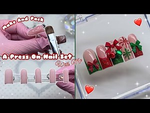 MAKE AND PACK A PRESS ON NAIL SET WITH ME! POLYGEL PRESS ON NAIL TUTORIAL + EASY CHRISTMAS NAIL ART!
