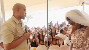 Bride in tears as her man belts out a heartfelt tune at their wedding ceremony