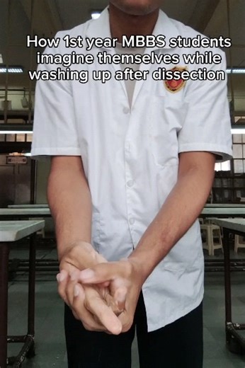 Shlok Khanvilkar on Instagram: "Washing up after Cadaver Dissection in 1st year MBBS feels like scrubbing in for a surgery!! 🧑‍⚕️ #explore #fyp #mbbs #medstudent #medicalcollege #trendingreels #medical #viral #relatable #scrubbingin #surgery #doctor #surgeon #scrubs #anatomy #dissection"