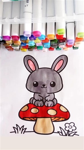 Pausa para colorir um desenho fofo🍄🐰🍃✨ #drawing #cute #cartoon