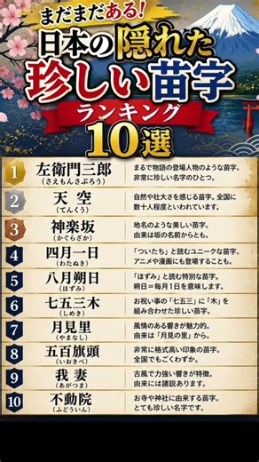 【まだまだある！日本の隠れた珍しい苗字ランキング#珍しい苗字 #日本の苗字 #名字ランキング #雑学 #豆知識