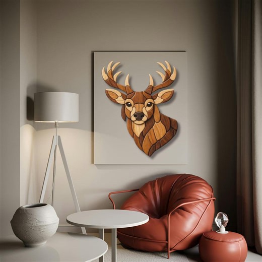 Layered Deer Intarsia Woodworking Pattern | Rustic Wall Art Template | Digital Print | Instant Download | Reuseable - Etsy