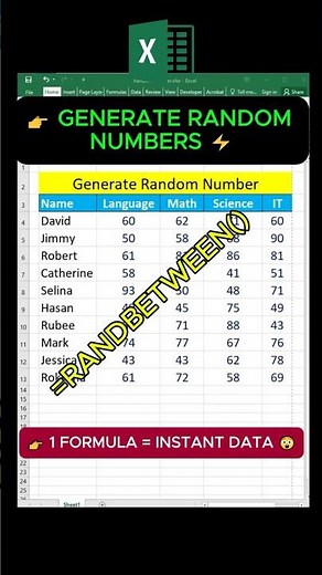 Generate Random Numbers in Excel ⚡ | RANDBETWEEN Trick #excelhacks #spreadsheets