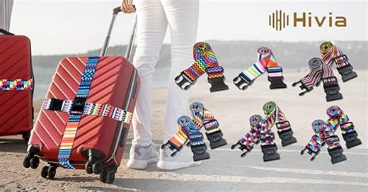 Koffergurt mit Schloss 4 Stück + 4 Stück Koffermarkierung mit Adressetikett Bunt Boho Style