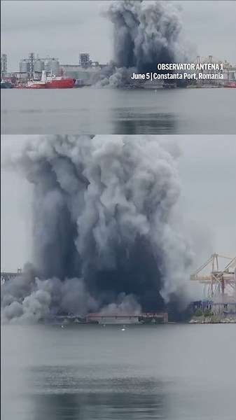 Ukrainian maritime drone explodes at a Romanian Black Sea port