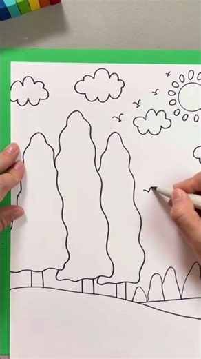 簡単描き方：かわいい羊がいる秋の風景の描き方 - ステップ・バイ・ステップ！ 🍂🐑✨