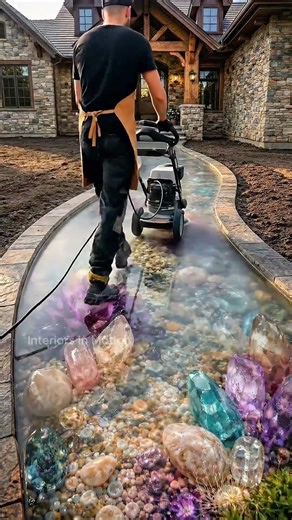 Crystal River Resin Walkway ✨🪨 | Pebbles + Embedded Crystals + Deep-Pour Clear Resin (Timelapse)