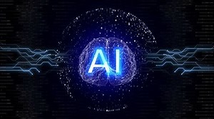 AI Text and Random Binary Numbers Tunnel Animation, Digital Connections, Rendering