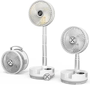 Portable Travel Fan, Foldable Standing Fan for Bedroom, 112H Run & 9 Speeds, Rechargeable Fan With Timer & Remote, Collapsible Oscillating Fan for Travel Cruise Essential Home RV Outdoor Power Outage