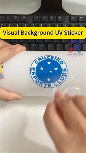 Blue background design UV sticker with clear layered effect.